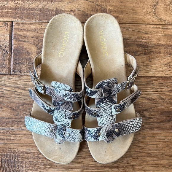 Vionic Radia Orthotic Adjustable Triple Strap Slide Wedge Sandals Size 8 - Picture 11 of 14